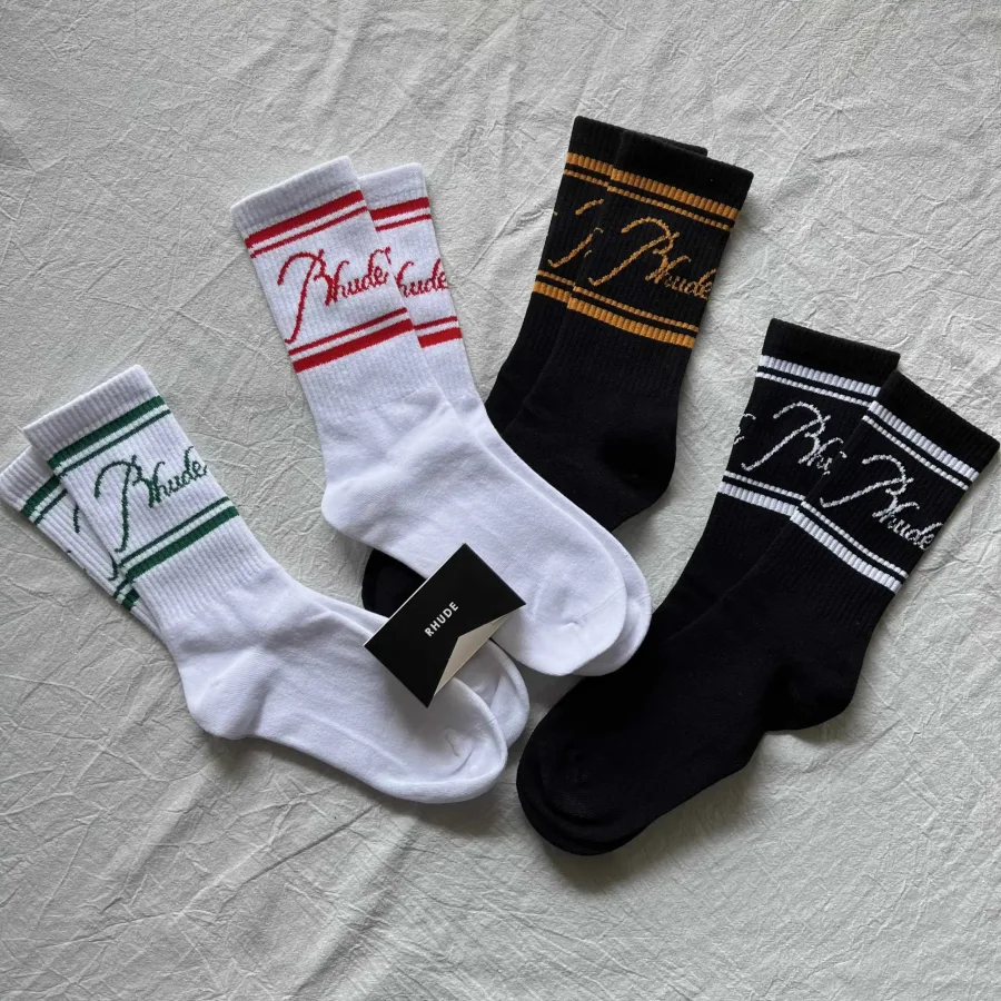 Rhude Logo Socks White Black Crew