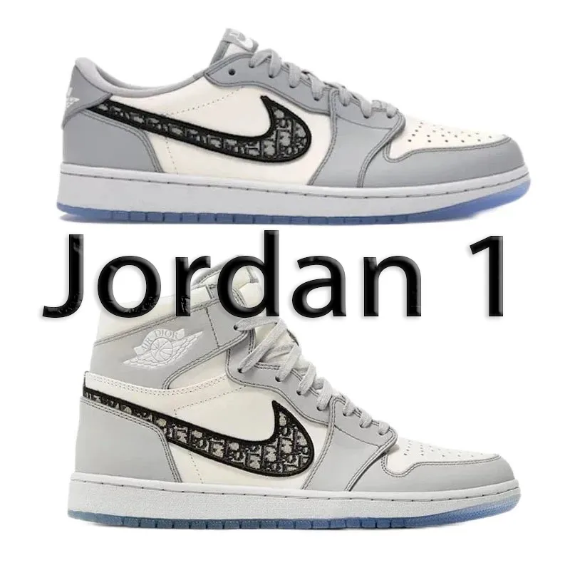 Jordan 1 Dior White Gray High Top Sneakers