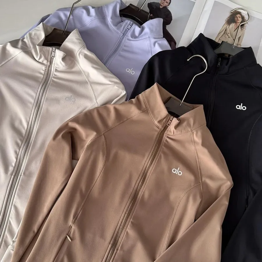 Alo Yoga Full Zip Jacket Beige Sporty Jacket
