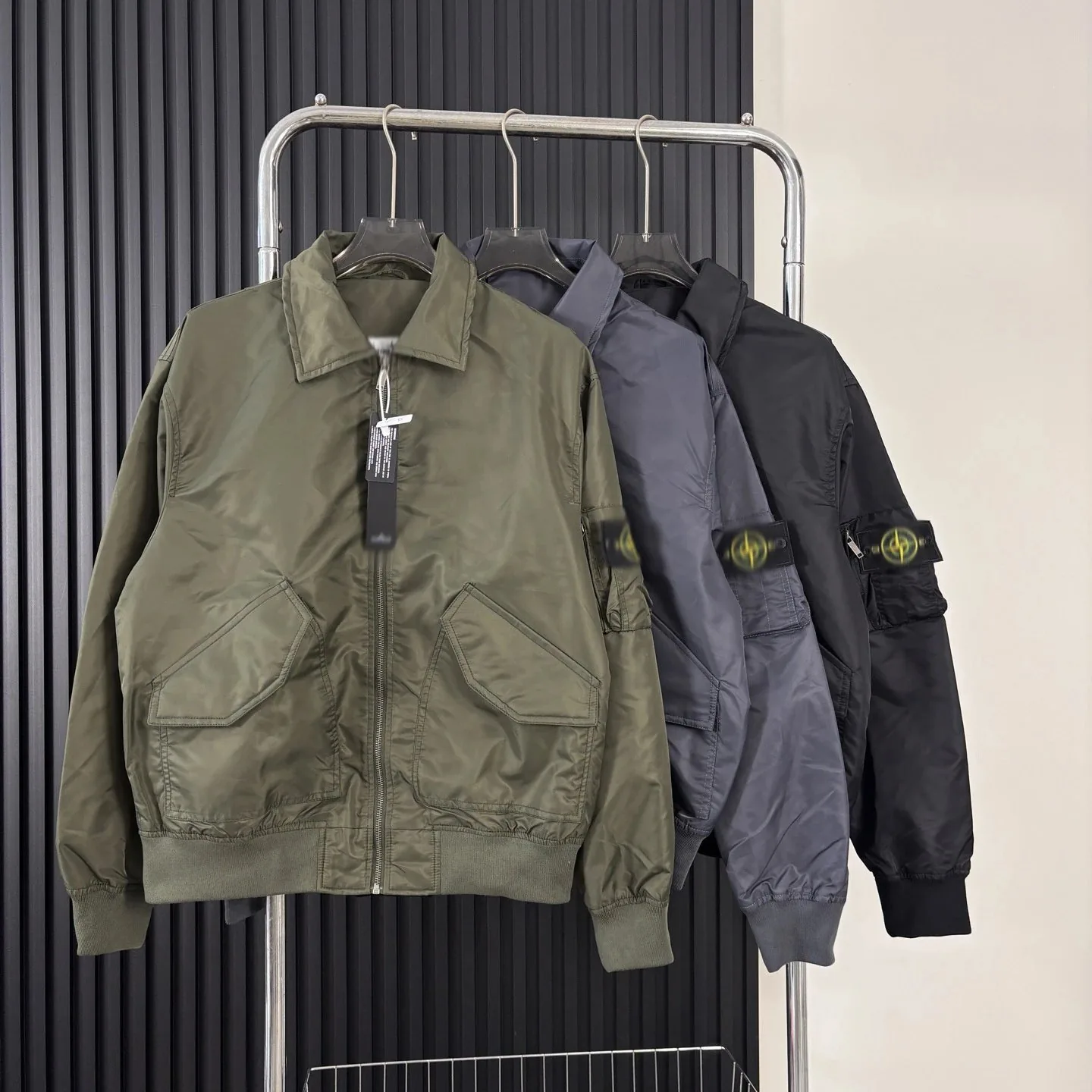 Military Style Bomber Jacket Olive Green Casual Jacket