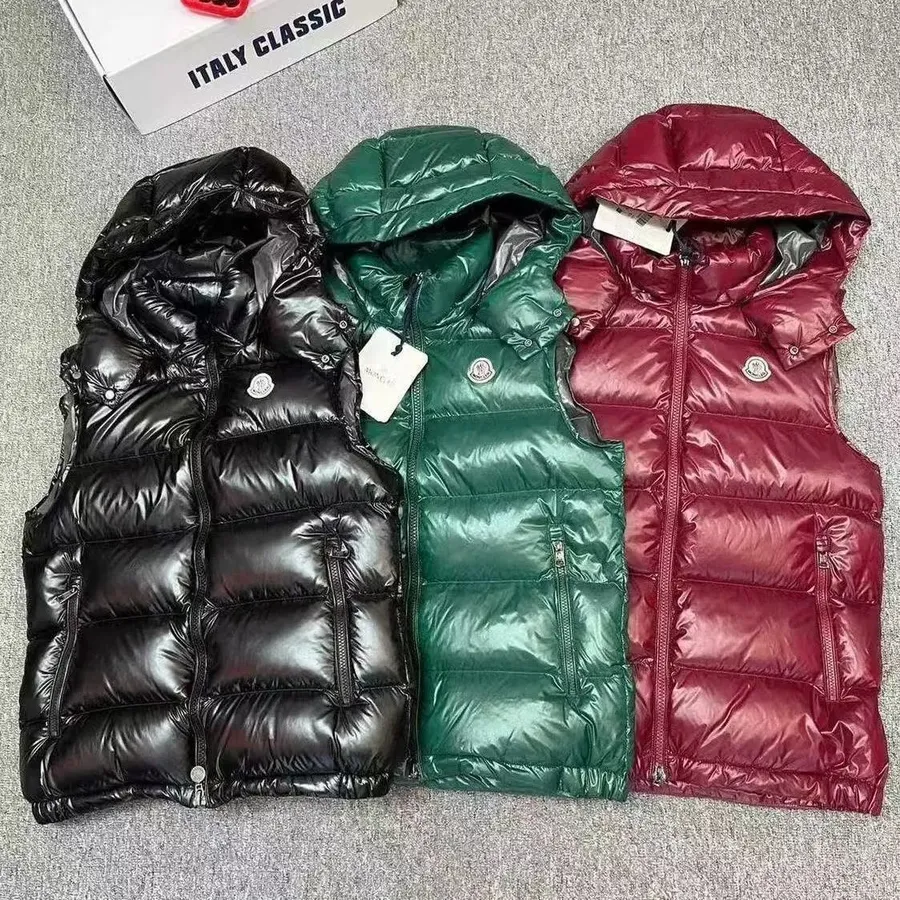 Moncler Down Vest Black Green Red Hooded
