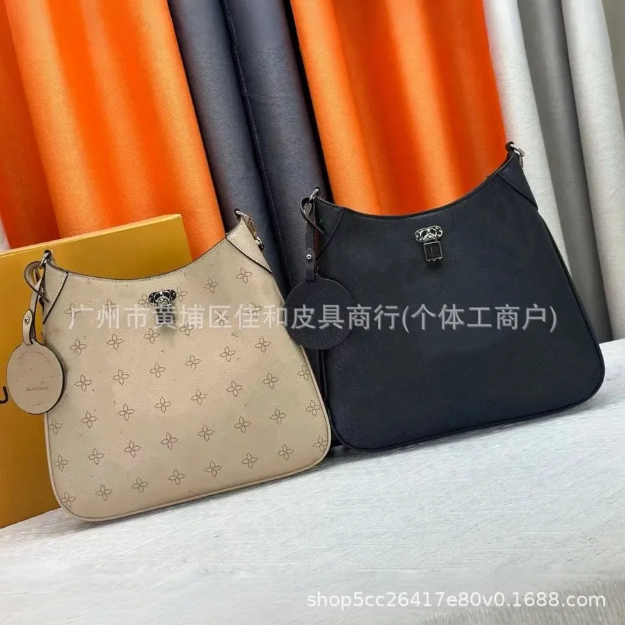 Monogram Pattern Beige And Black Leather Shoulder Bag