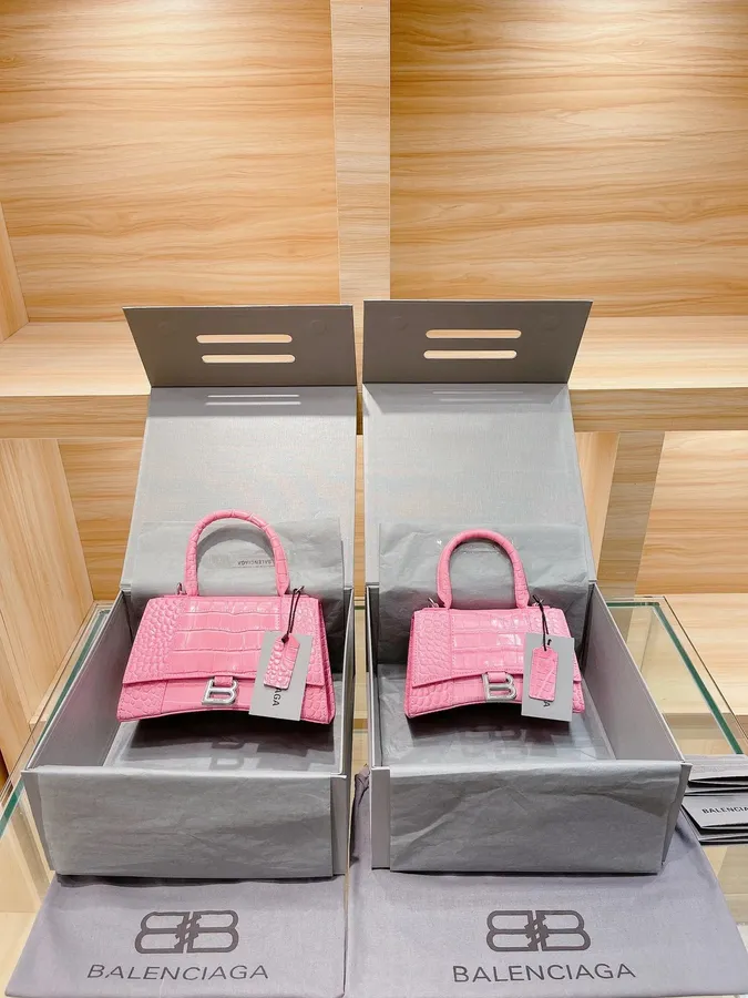 Balenciaga B Buckle Pink Croc Embossed Tote Bag