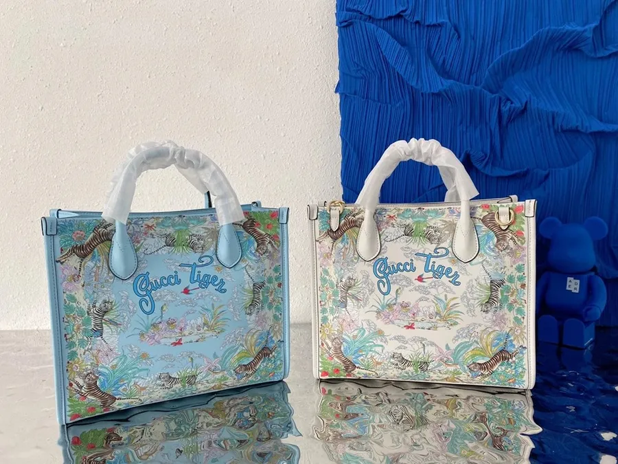 Gucci Tiger Blue Floral Tote Bag
