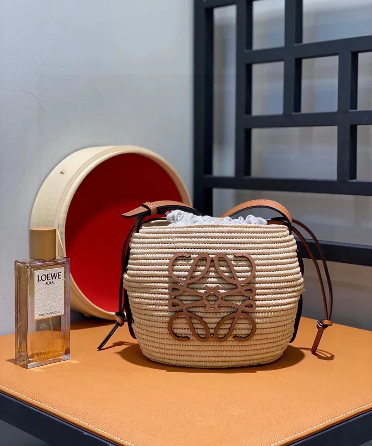Loewe Raffia Beige Logo Tote Bag