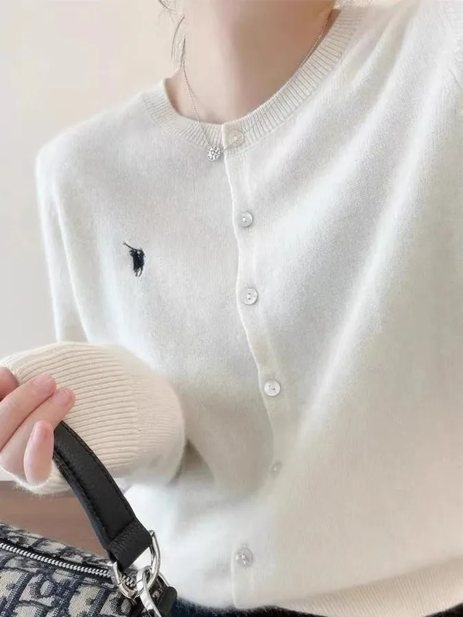 Polo Ralph Lauren White Knit Button Down Sweater