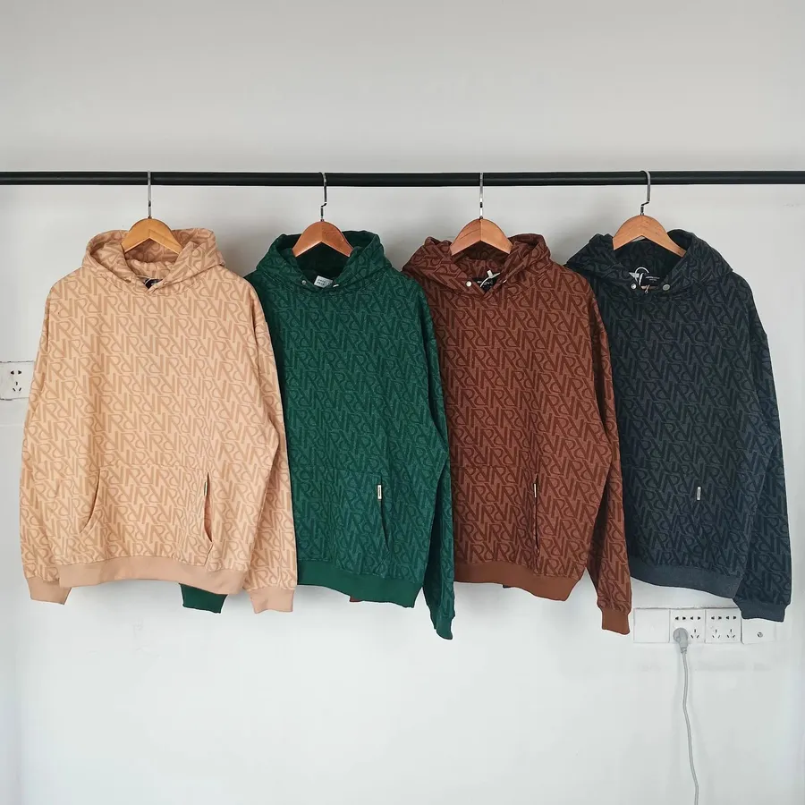 Patterned Hoodie Beige Green Brown Navy Casual Sweatshirt