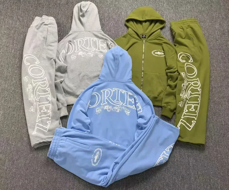 Cortez Hoodie Set Gray Blue Green Casual Sweatwear