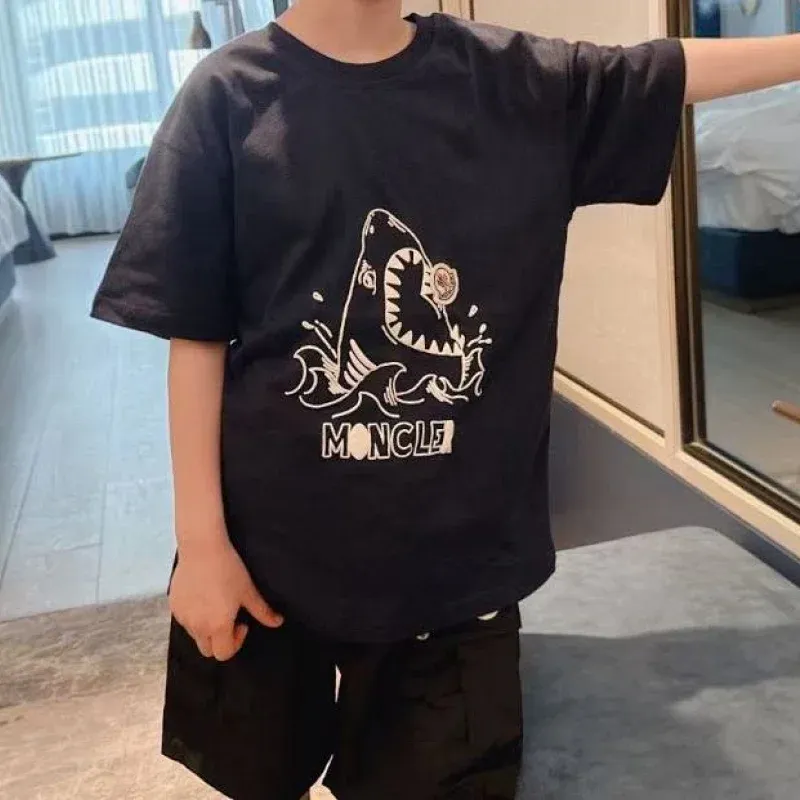Moncle Shark Print Black Casual T-Shirt