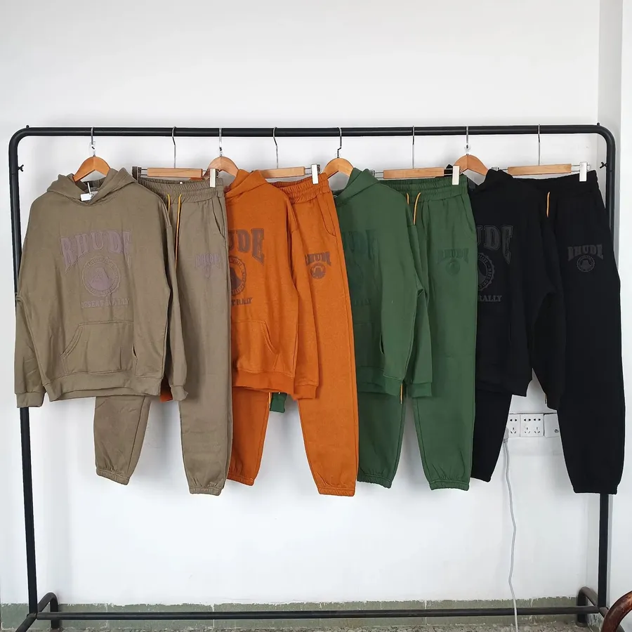 Rhude Hoodie Set Khaki Casual Sweatwear