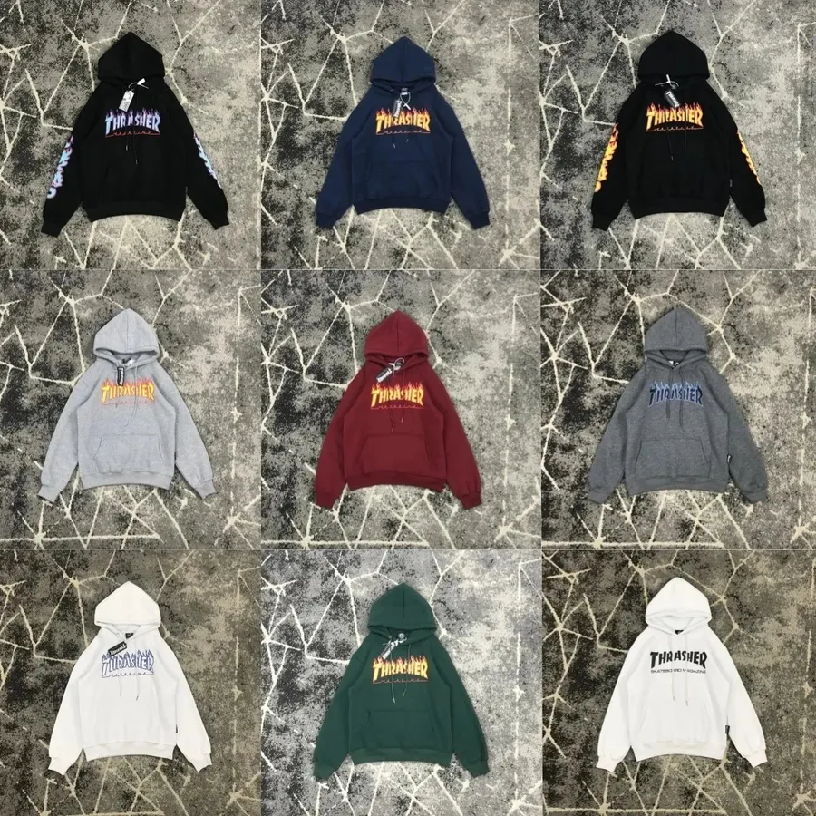 Thrasher Hoodie Black Flame Logo Casual Sweatshirt