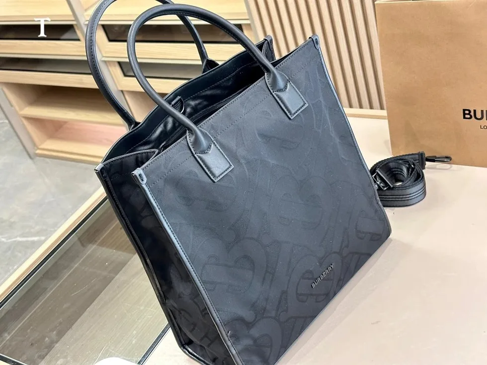 Burberry Tote Black Monogram Leather Bag