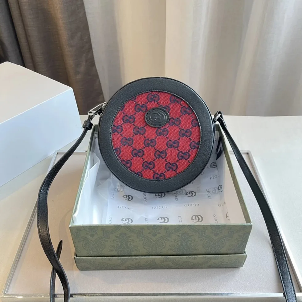 Gucci Ophidia Red Canvas Round Crossbody Bag